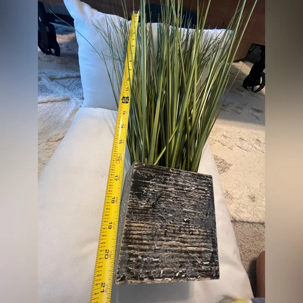 Artificial Grass Arrangement in Black Rustic Planter - Green